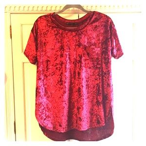 NEVER WORN deep red crushed velvet pocket tee